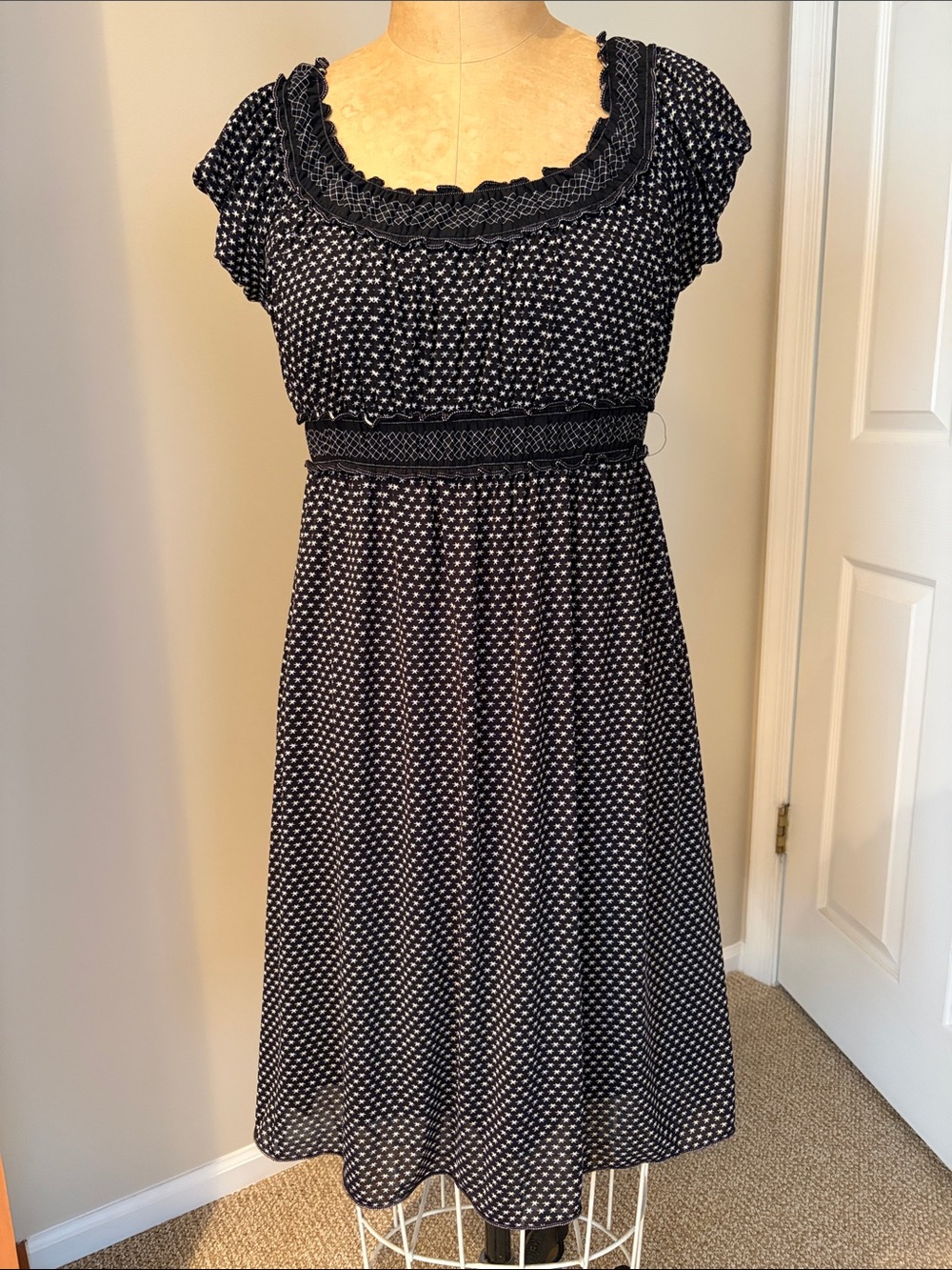 Max Studio Black and White Polka Dot Midi Dress